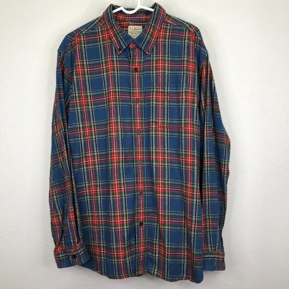 L.L. Bean Other - LL Bean Mens XL Scotch Plaid Flannel Shirt Traditional Fit Blue Red Cotton 22806